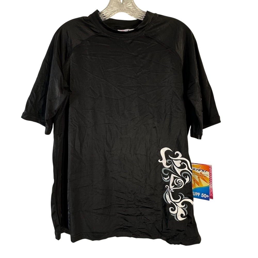 Kanu Surf Mens Breeze Rashguard Black UPF 50+ Swim Shirt Graphic XL  NEW